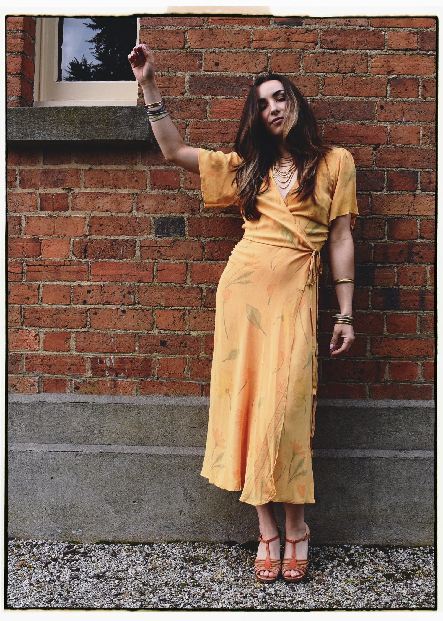 Liatris Silk Crepe Flutter Sleeve Wrap Dress ~ Buttercup M