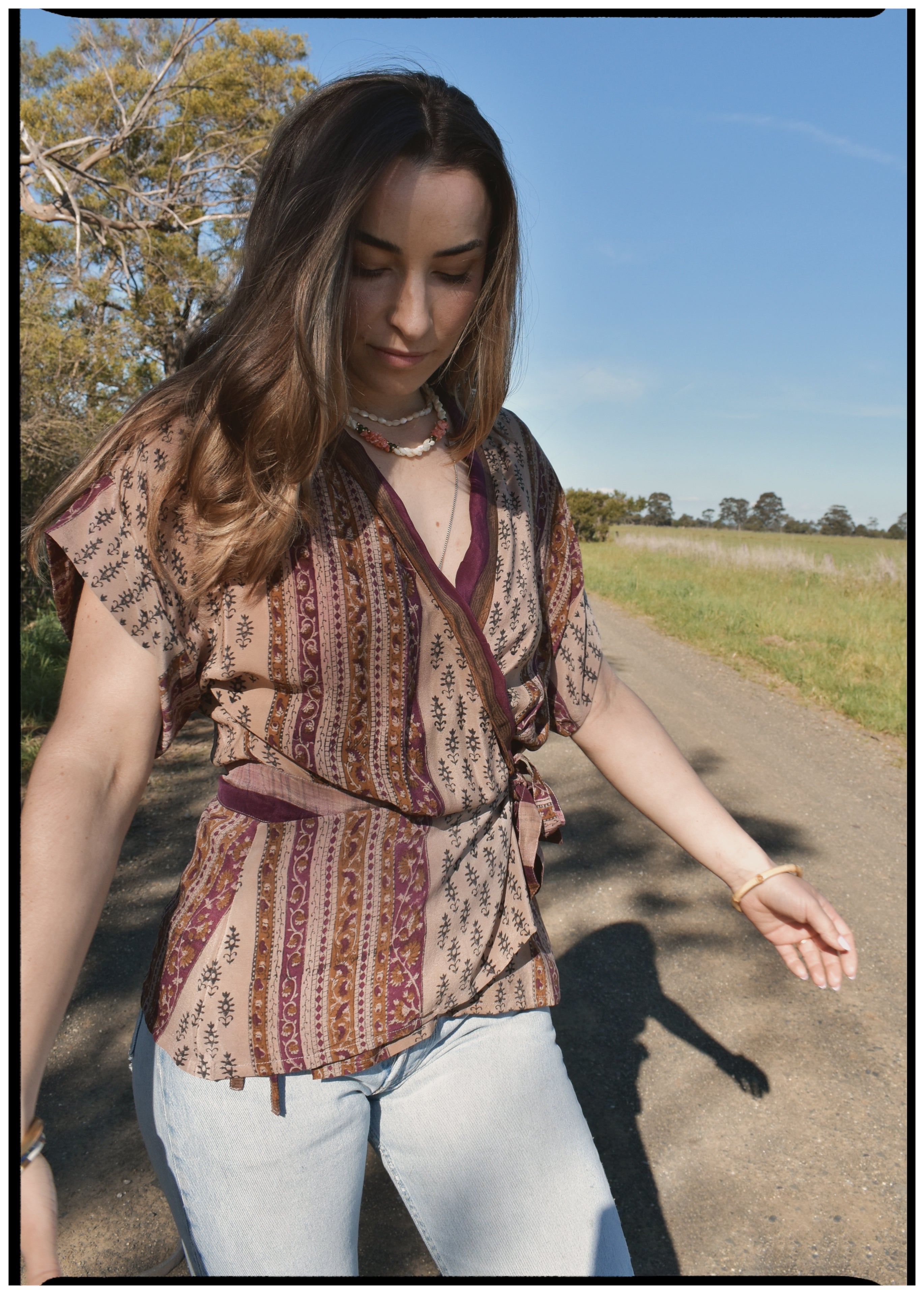 Bassia Silk Crepe Cross Tie Front Blouse ~ Agarbatti M