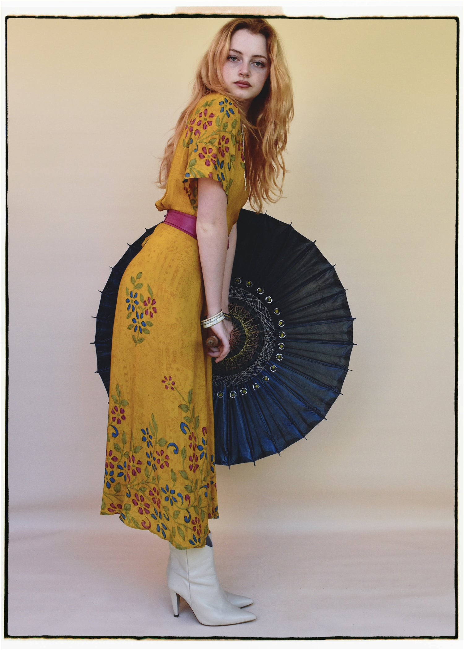Liatris Silk Crepe Flutter Sleeve Wrap Dress ~ Marigold S