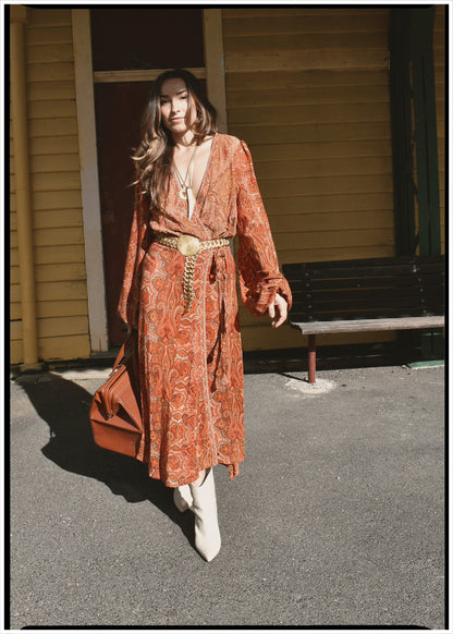 Caladium Silk Wrap Dress ~ Russet S