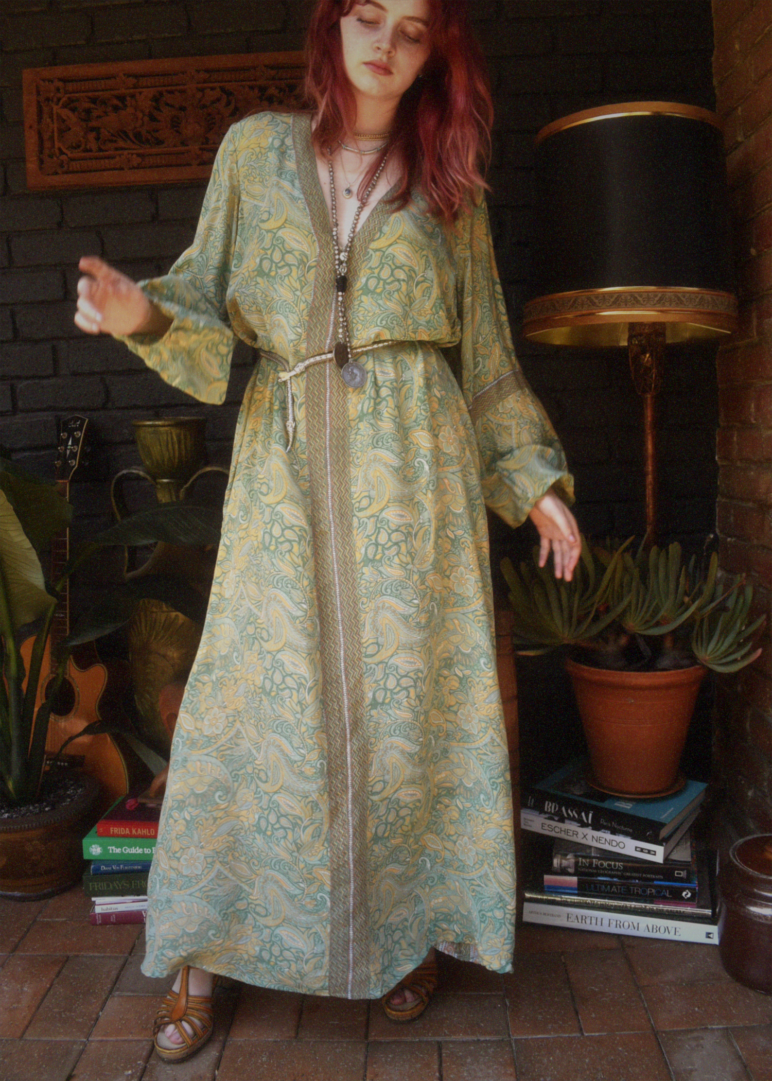 Zea Silk Crepe Kaftan Maxi Dress ~  Aqua XL