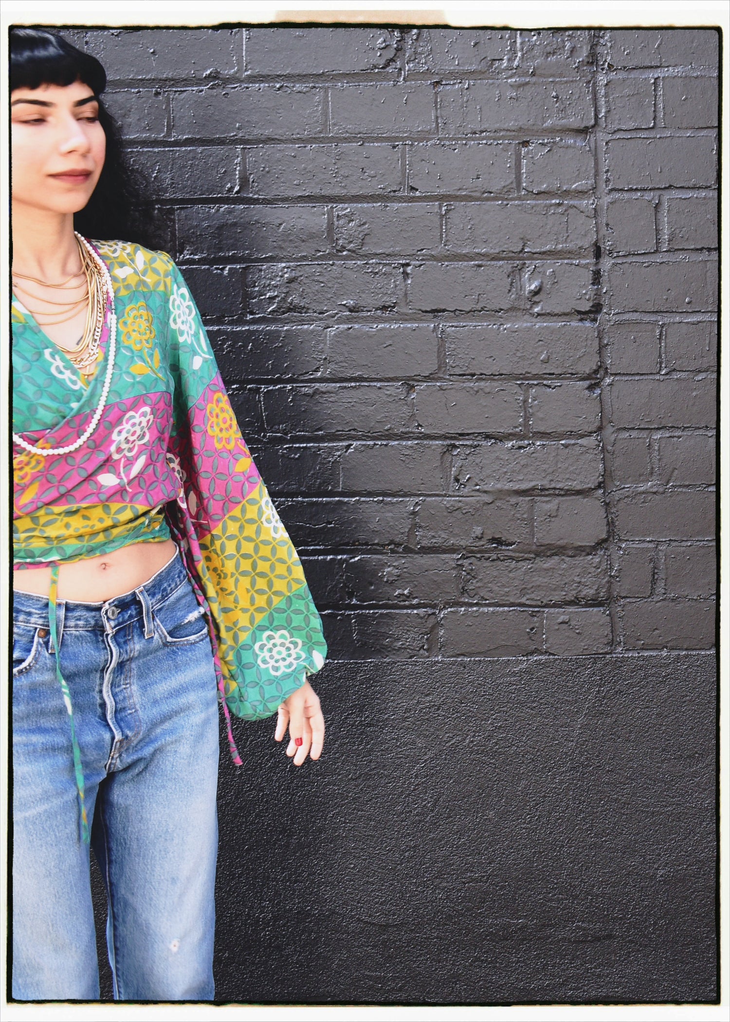 Hoya Silk Crepe Balloon Sleeve Wrap Top ~ Candy XS