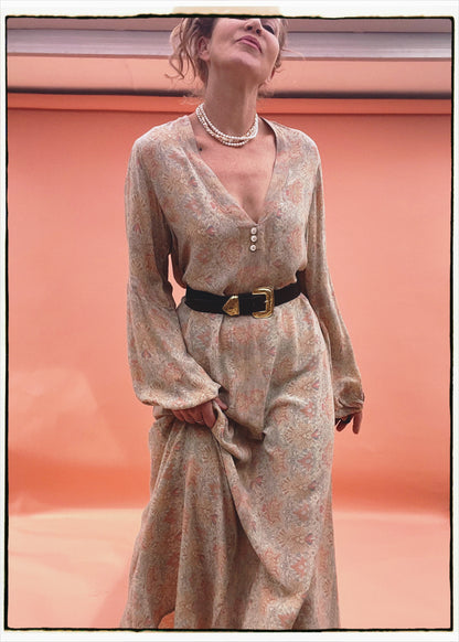 Zea Silk Crepe Kaftan Maxi Dress ~  Pearl XL