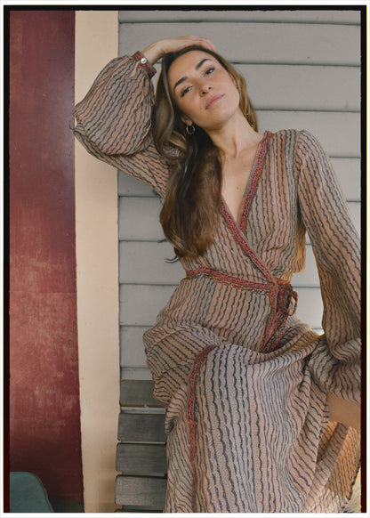 Caladium Silk Wrap Dress ~ Bark XS