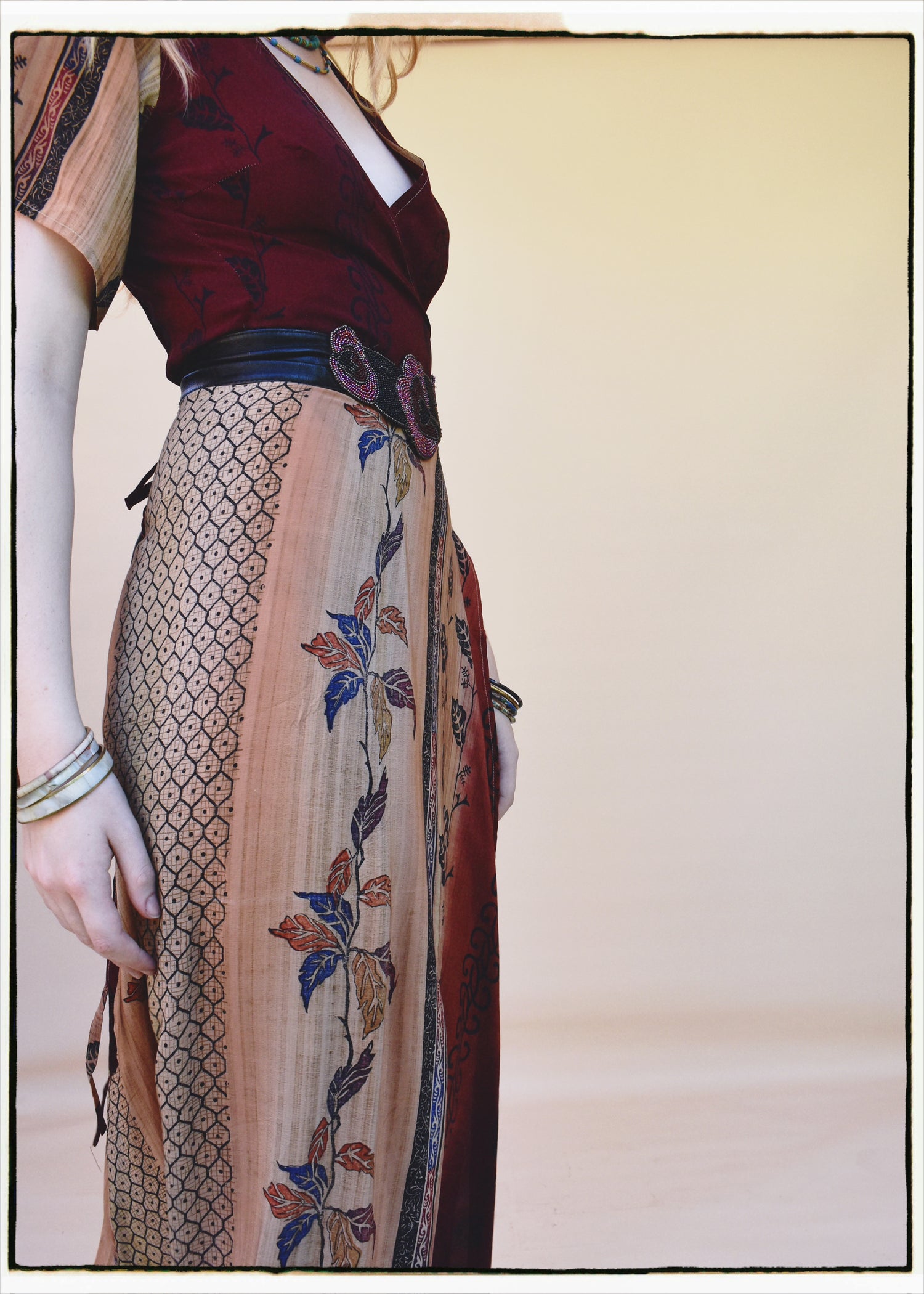 Liatris Silk Crepe Flutter Sleeve Wrap Dress ~ Burgundy XS