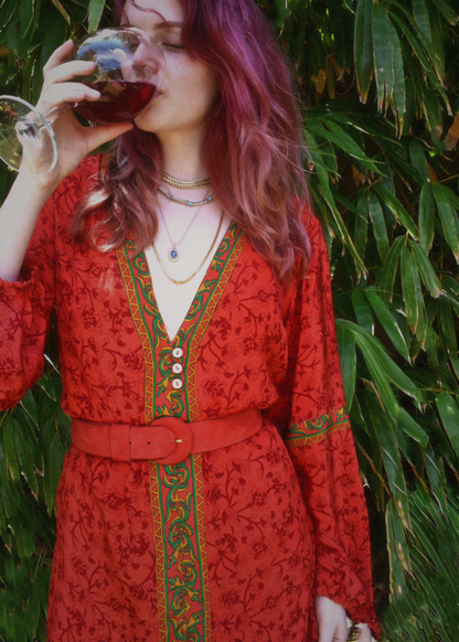 Zea Silk Crepe Kaftan Maxi Dress ~  Ibis S, M &amp; XL