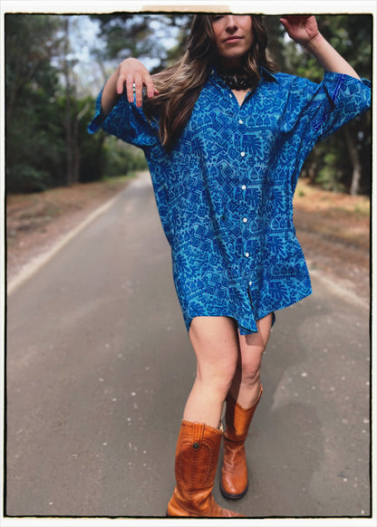Astralagus Silk Crepe Oversized Shirt ~ Turkish Tile