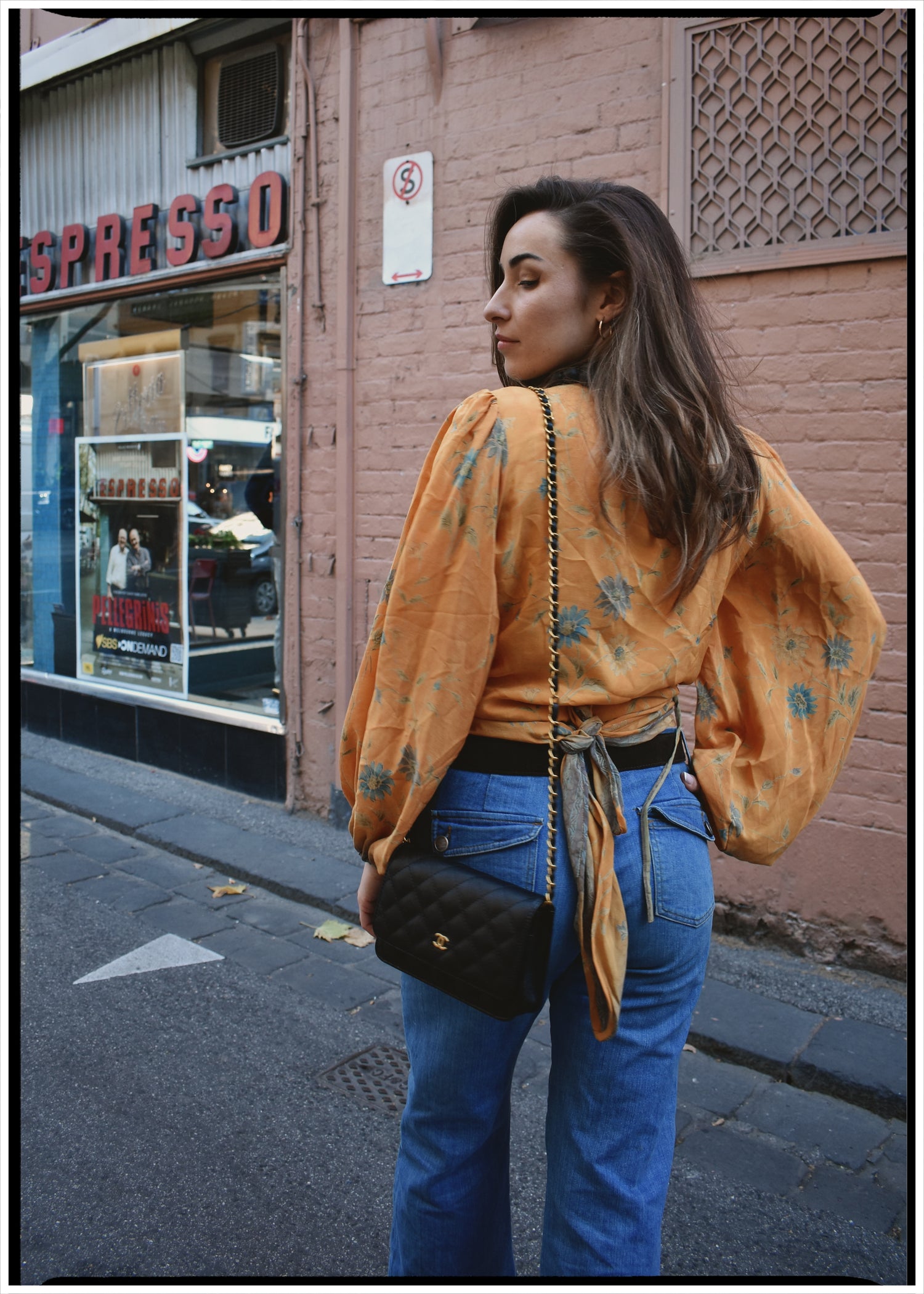 Hoya Silk Crepe Balloon Sleeve Wrap Top ~ Sunstruck S