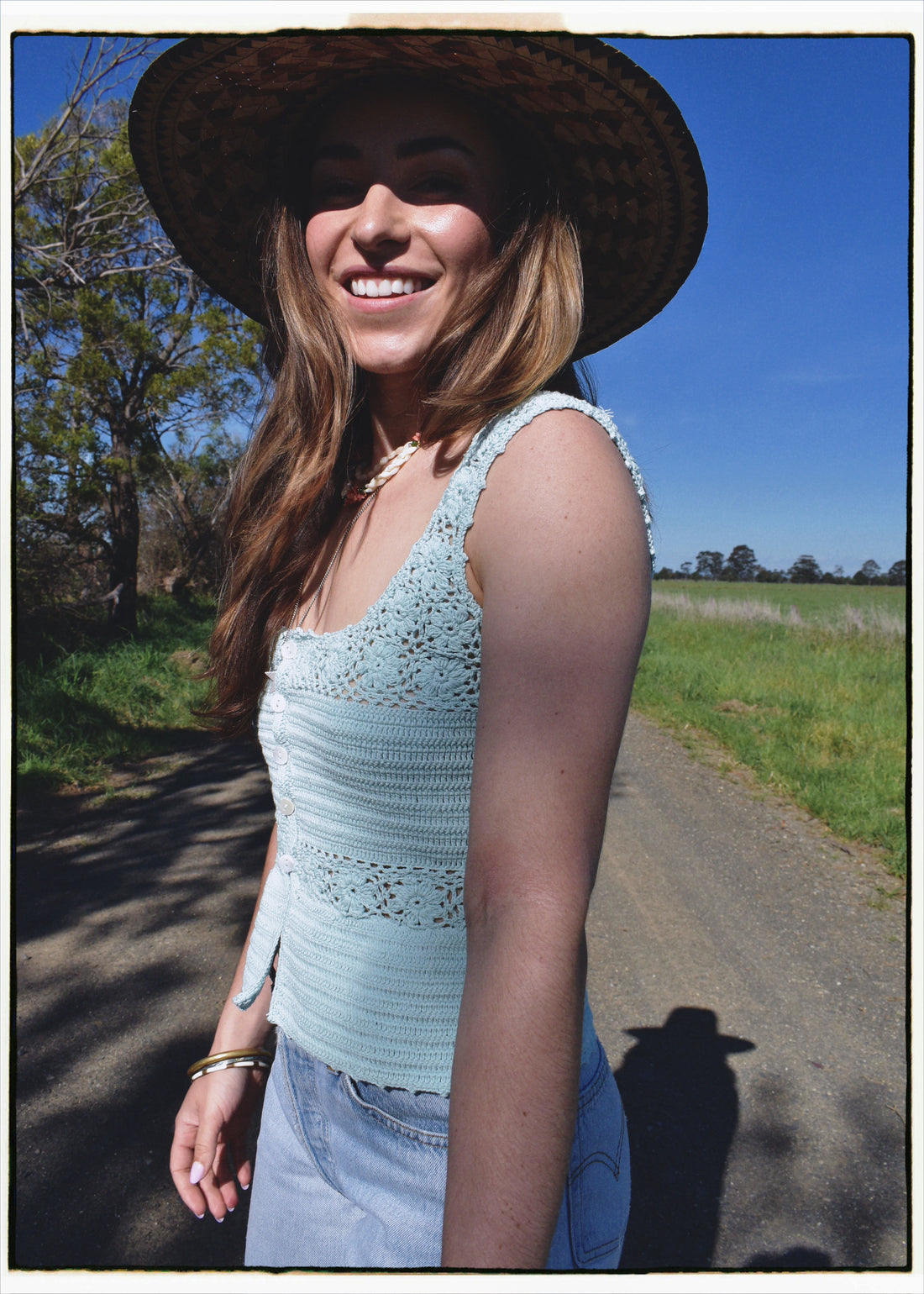 Alcea Hand-Crochet Button-Up Camisole ~ Aquamarine