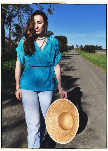 Bassia Silk Crepe Cross Tie Front Blouse ~ Jacquard L