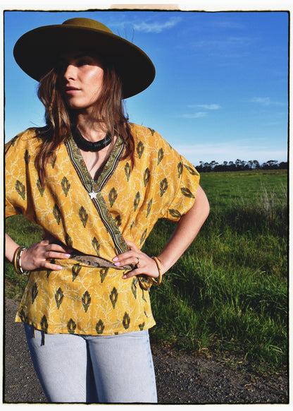 Bassia Silk Crepe Cross Tie Front Blouse ~ Amber M