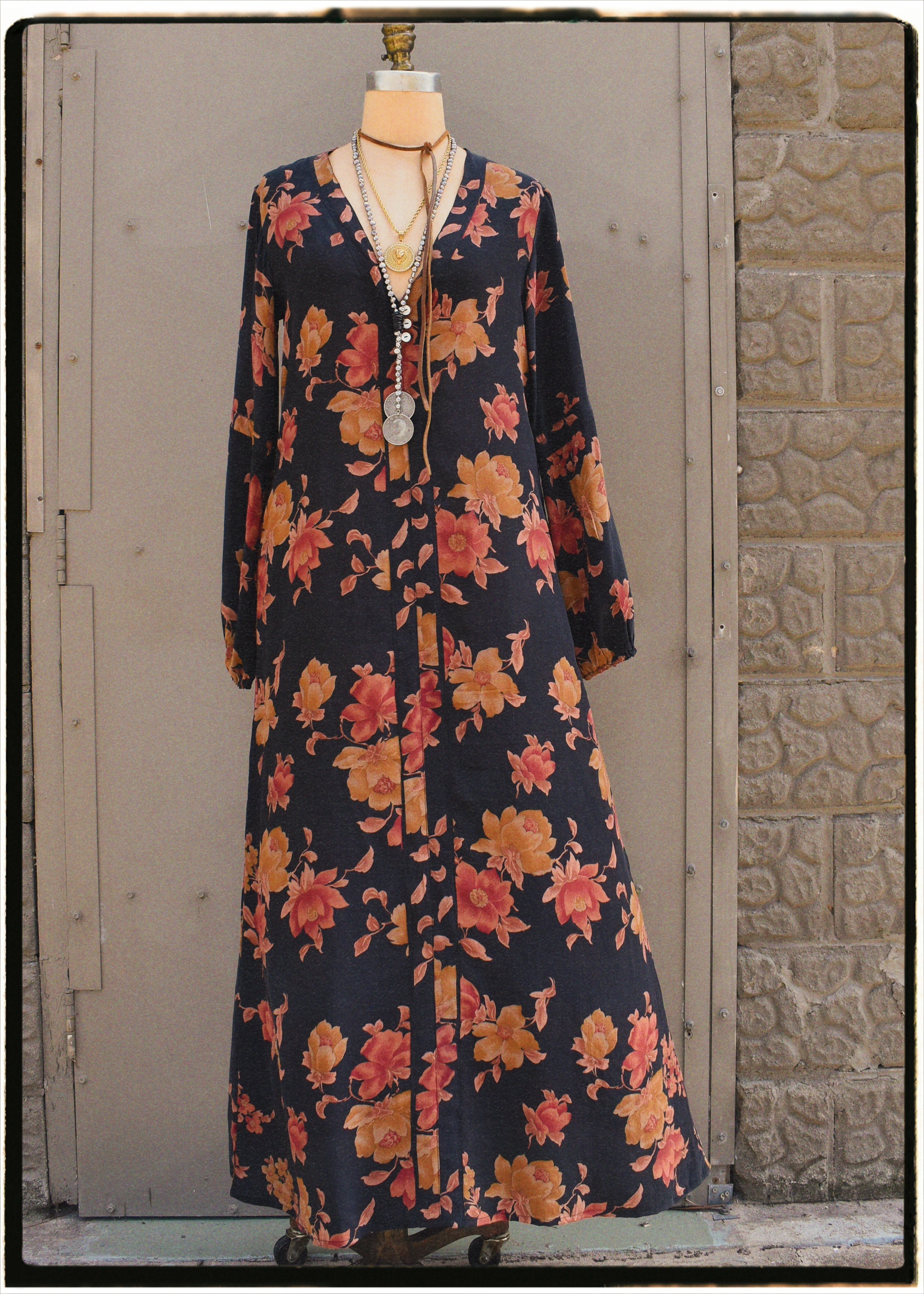 Zea Silk Crepe Kaftan Maxi Dress ~  Oriole S