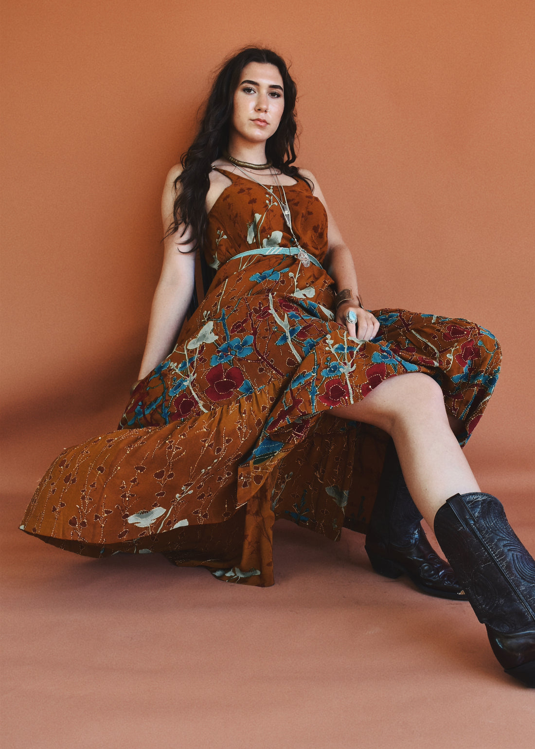 Eustoma Silk Crepe Swing Maxi Dress ~ Ginger L