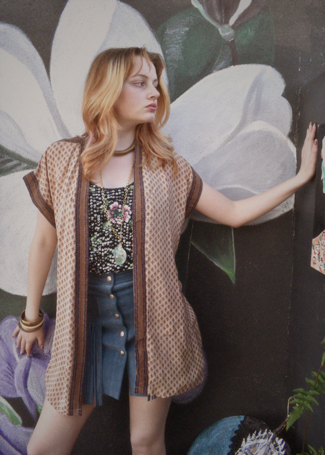 Pilea Silk Crepe Wrap Kimono Top ~ Angora S/M