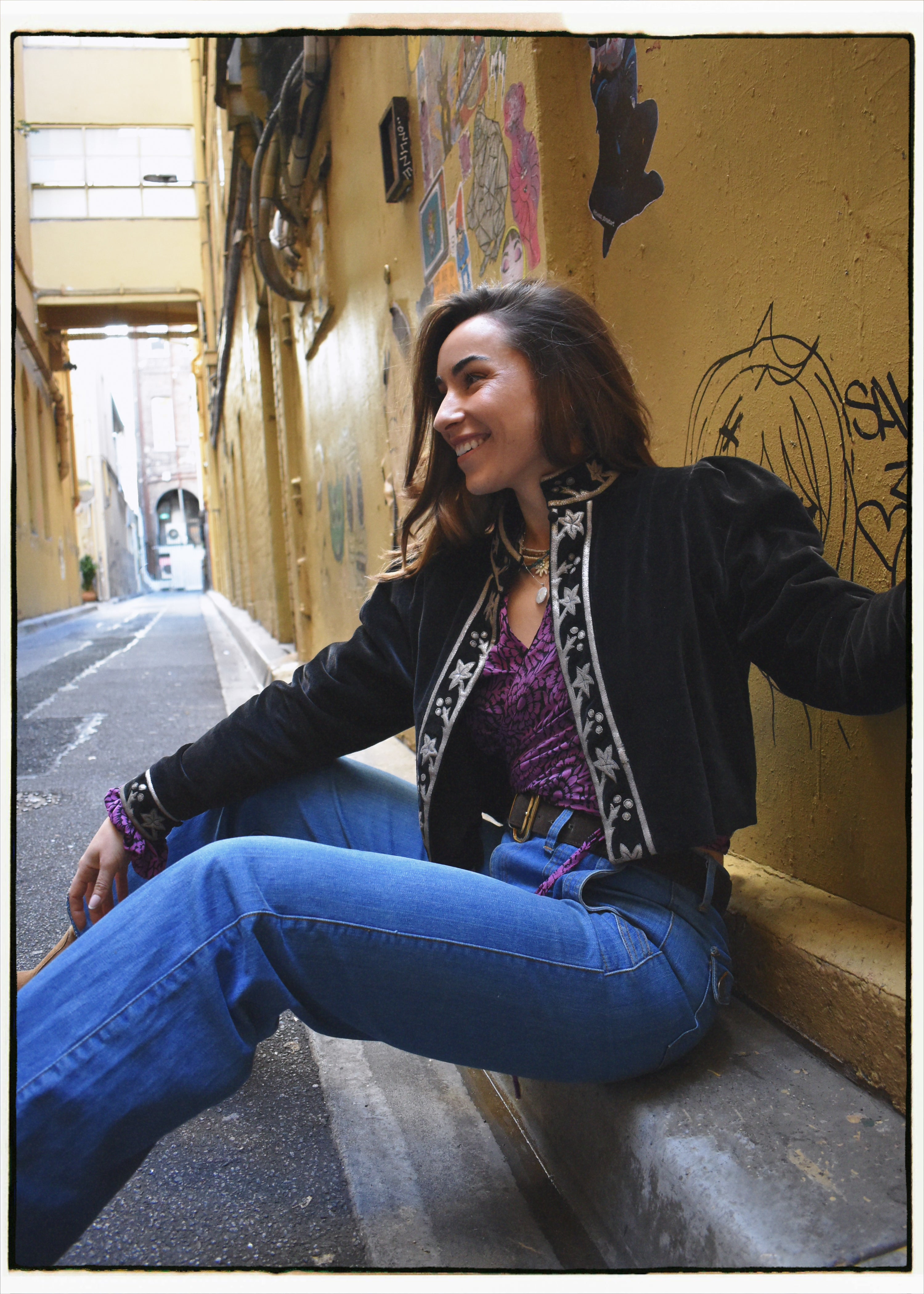 Hypoxis Velvet and Leather Applique Jacket