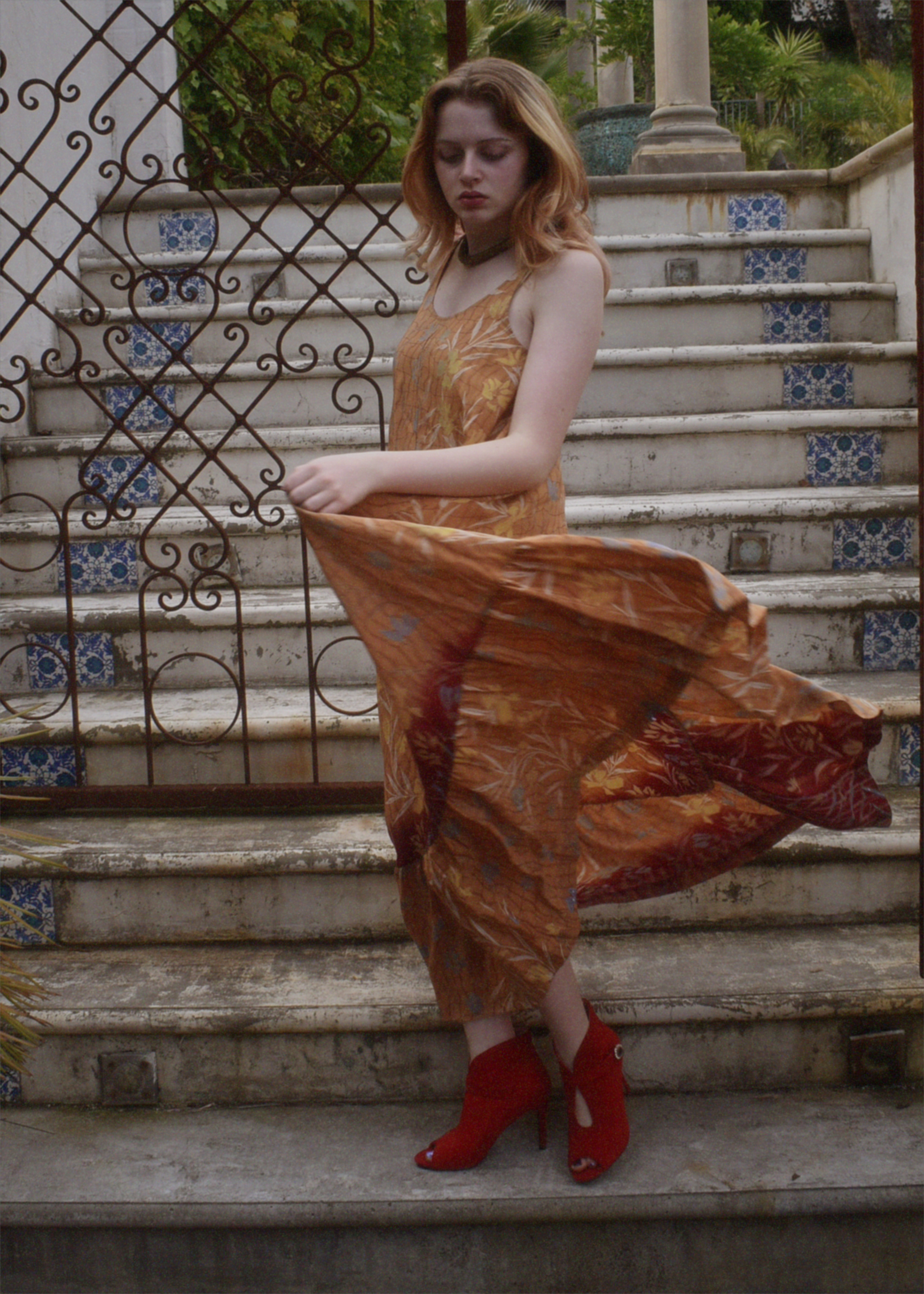 Eustoma Silk Crepe Swing Maxi Dress ~ Tender S