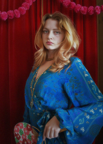 Caladium Wrap Silk Dress ~ Baleine M