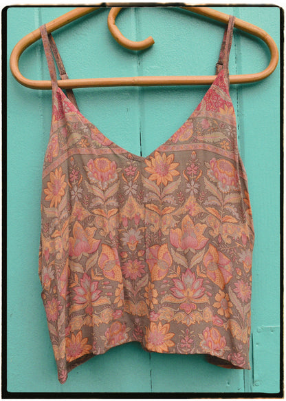 Reseda Silk Crepe Camisole Top ~ Coral L