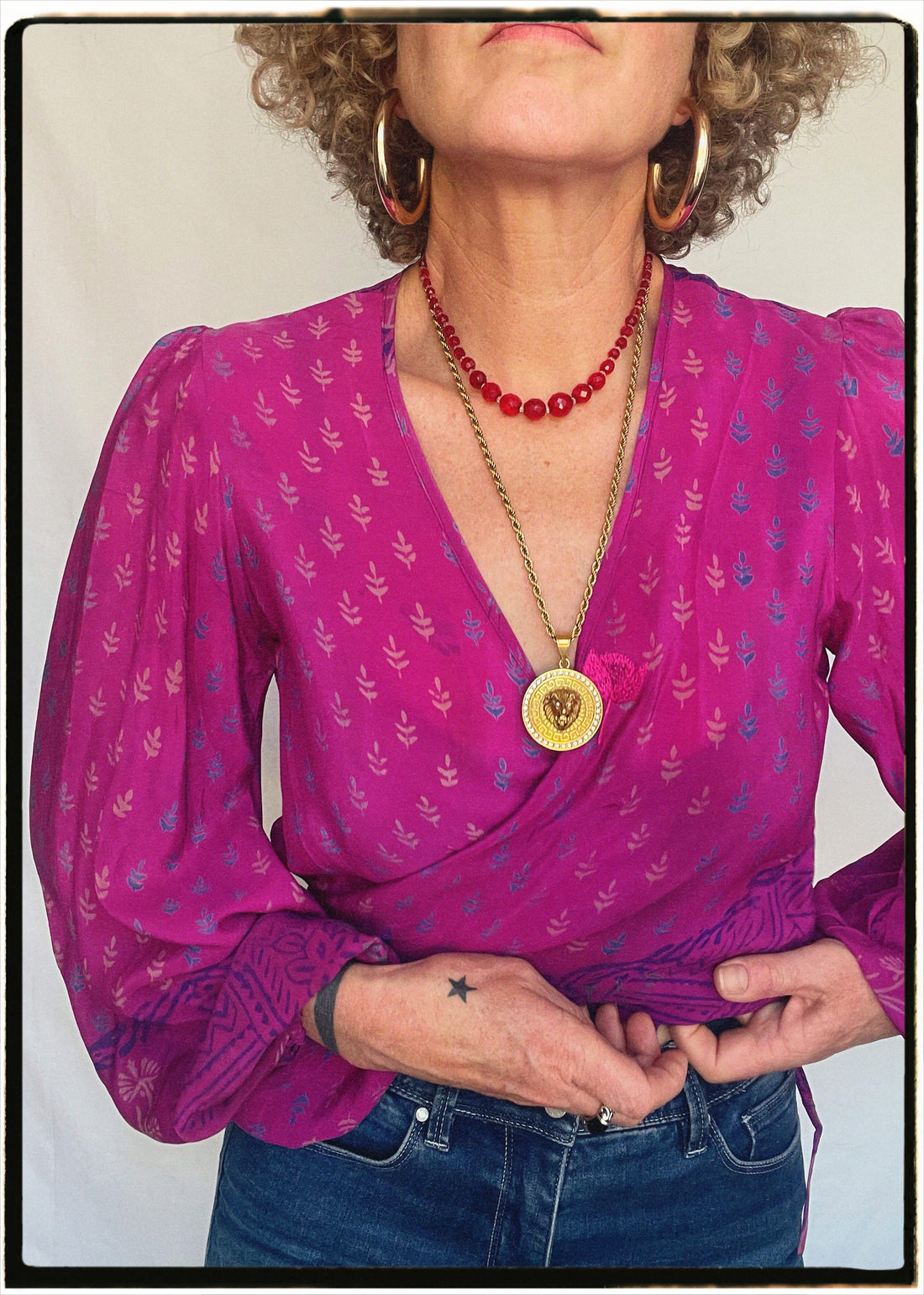 Hoya Silk Crepe Balloon Sleeve Wrap Top ~ Viva XS