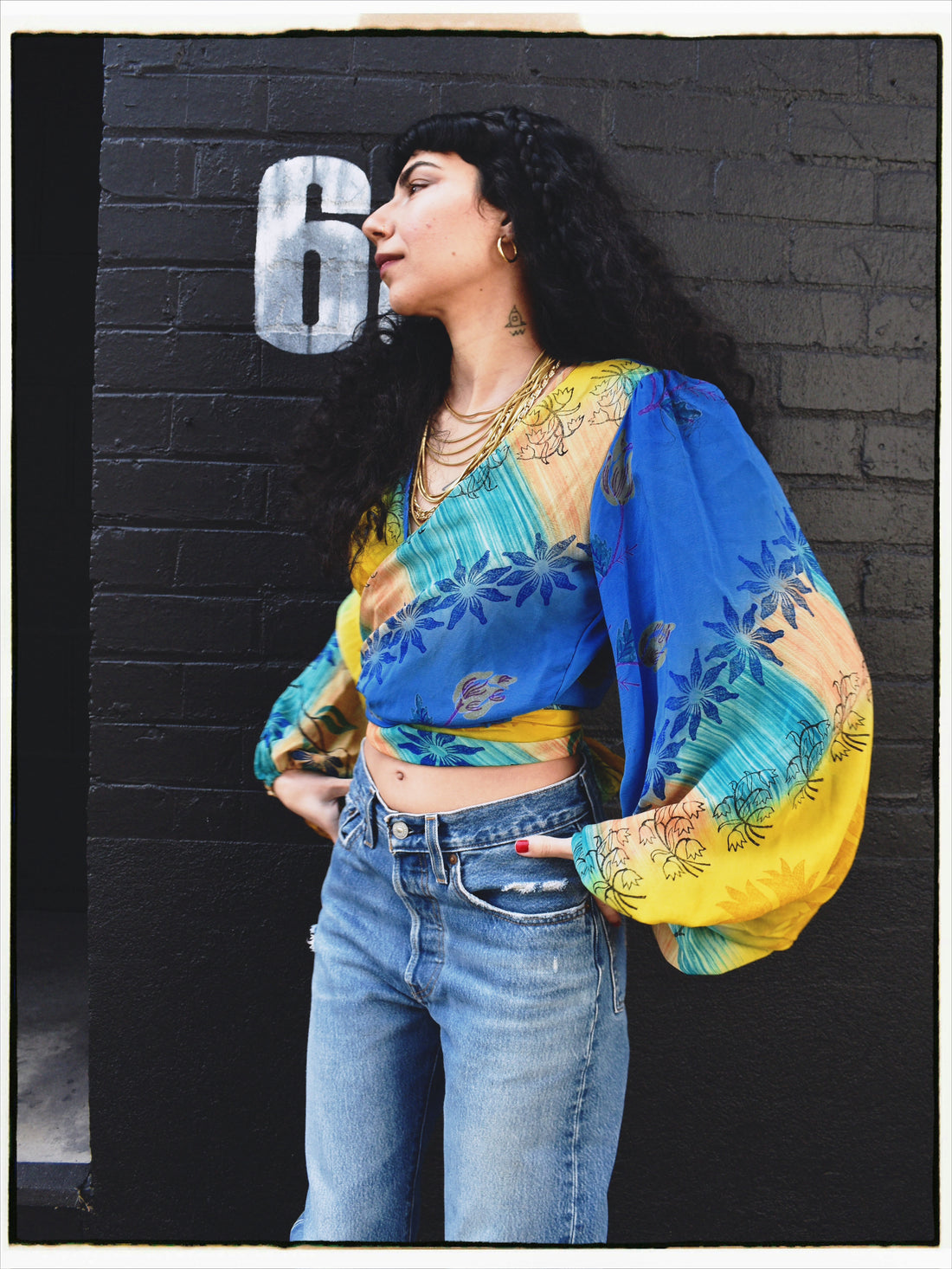 Hoya Silk Crepe Balloon Sleeve Wrap Top ~ Danube XS