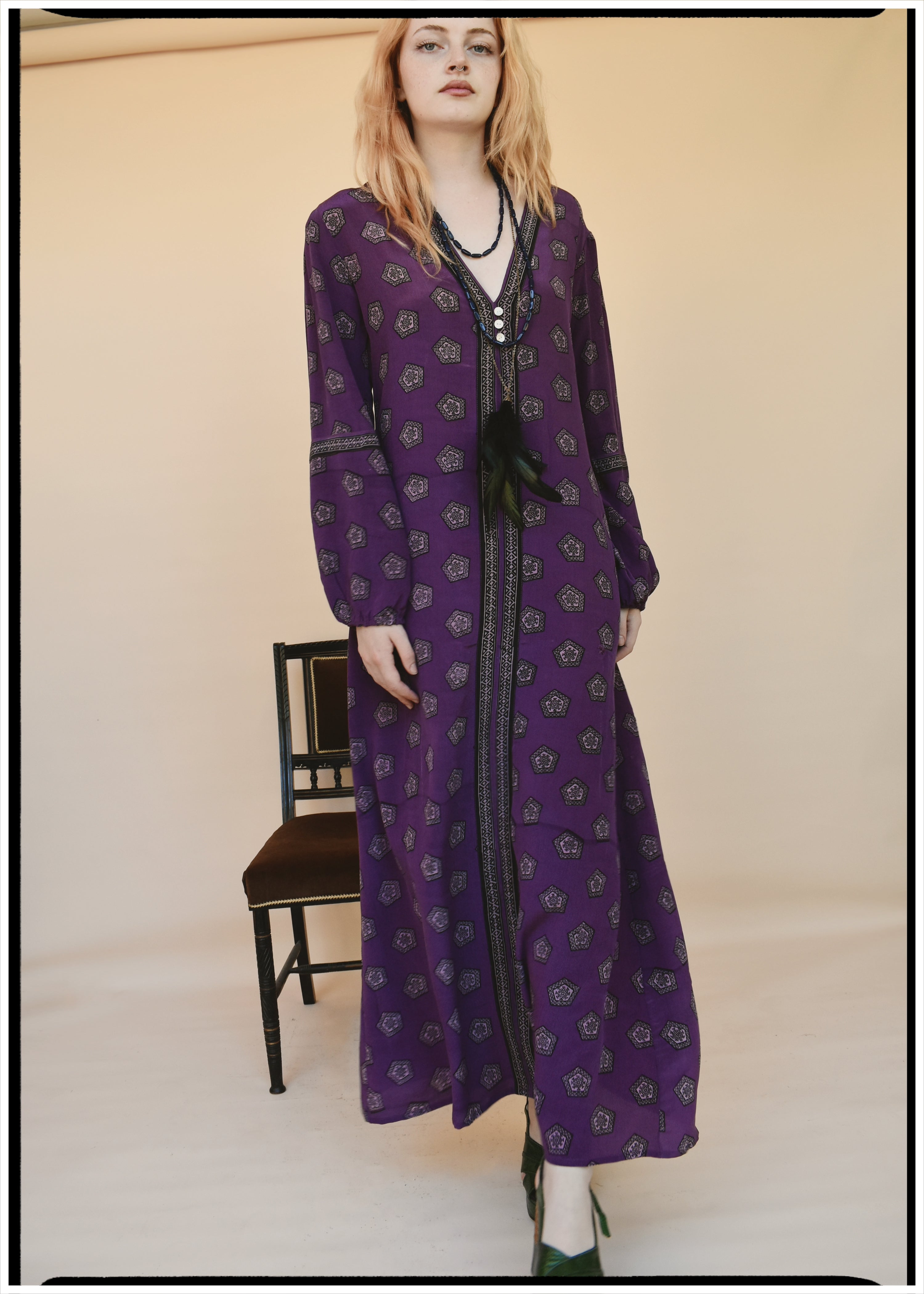 Zea Silk Crepe Kaftan Maxi Dress ~  Claret XS