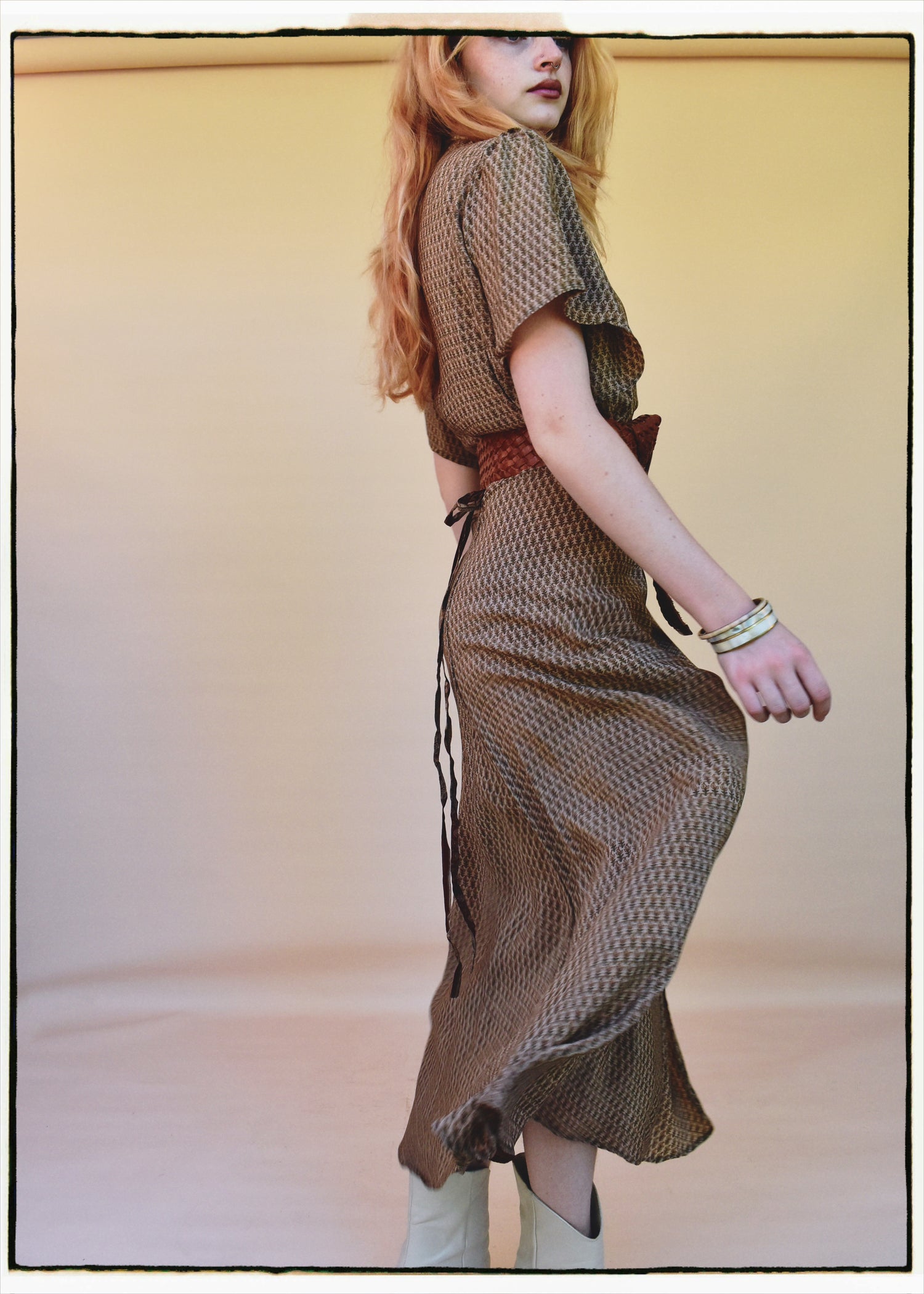 Liatris Silk Crepe Flutter Sleeve Wrap Dress ~ Macaroon L