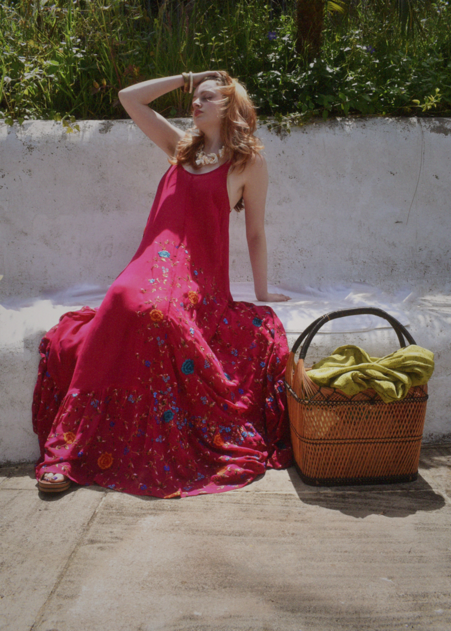 Eustoma Silk Crepe Swing Maxi Dress ~ Fuchsia M