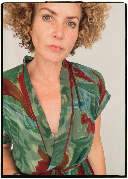 Pilea Silk Crepe Wrap Kimono Top ~ Tapestry L/XL