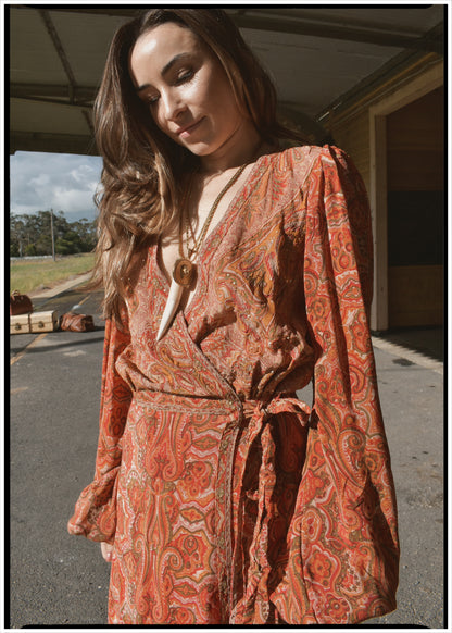 Caladium Silk Wrap Dress ~ Russet S