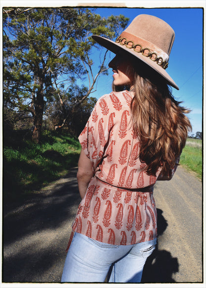 Bassia Silk Crepe Cross Tie Front Blouse ~ Scallop L