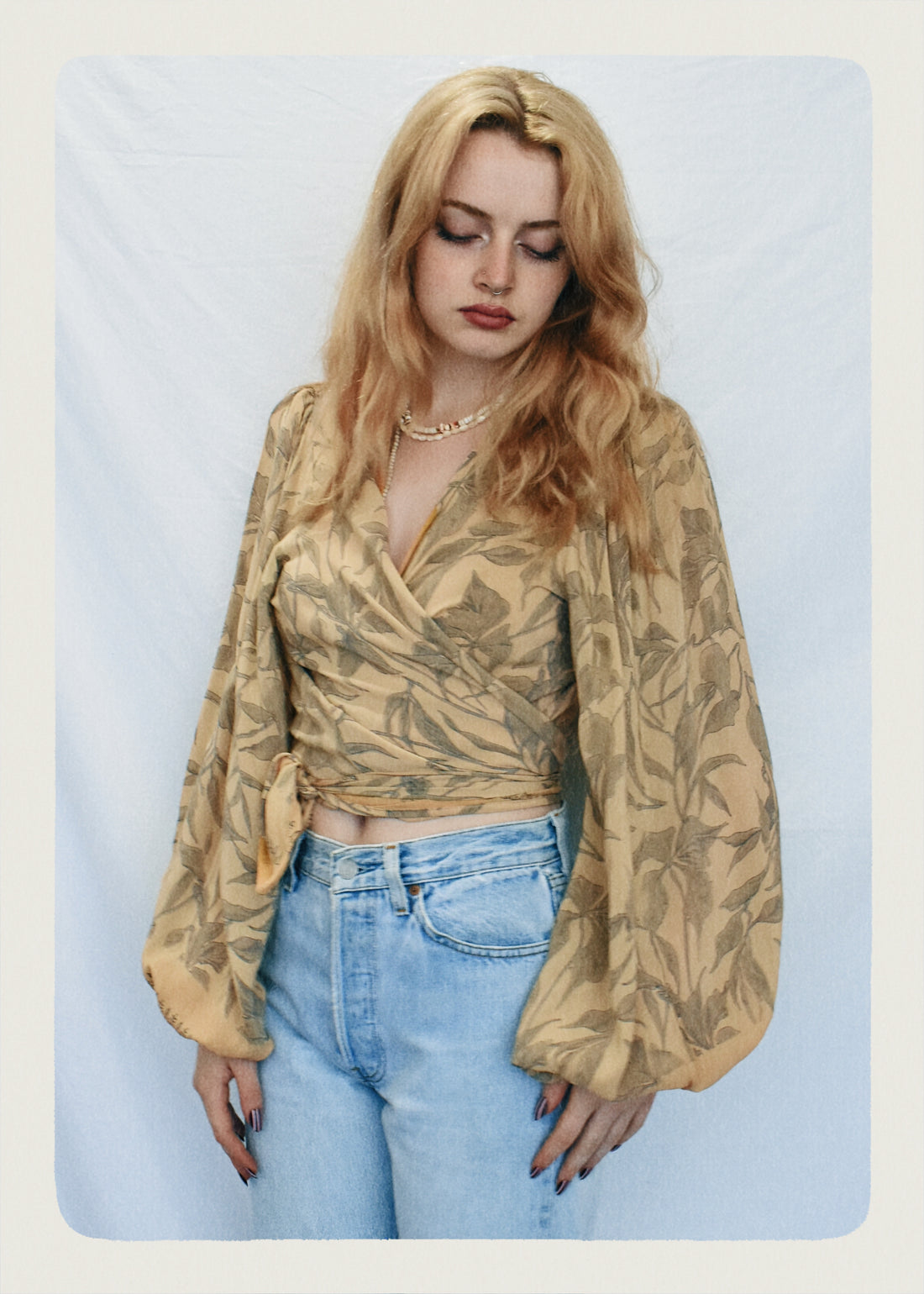 Hoya Silk Crepe Balloon Sleeve Wrap Top ~  Maize L