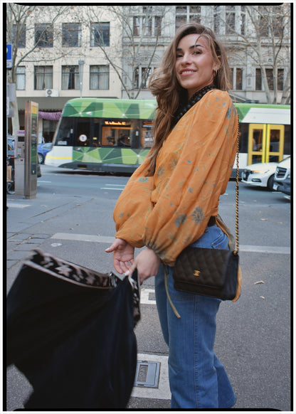 Hoya Silk Crepe Balloon Sleeve Wrap Top ~ Sunstruck S