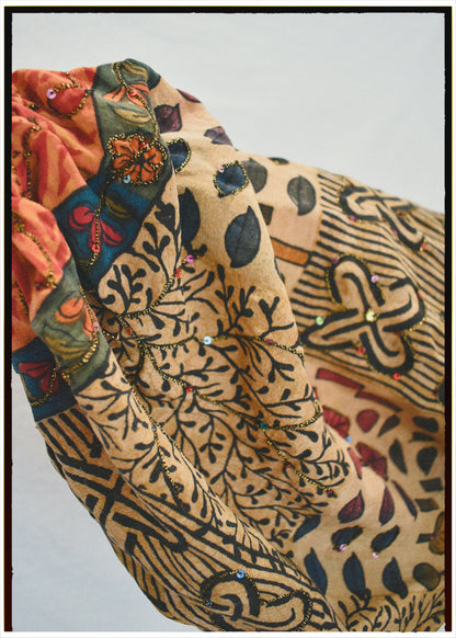 Hoya Silk Crepe Balloon Sleeve Wrap Top ~  Festival L