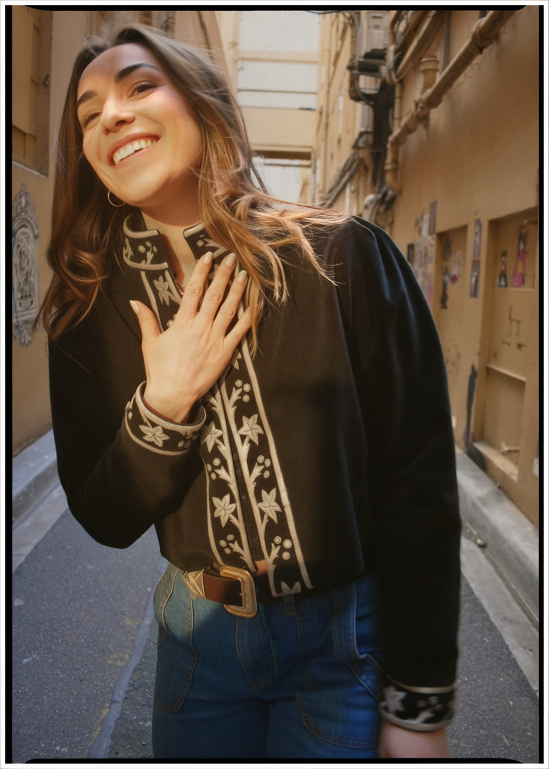 Hypoxis Velvet and Leather Applique Jacket
