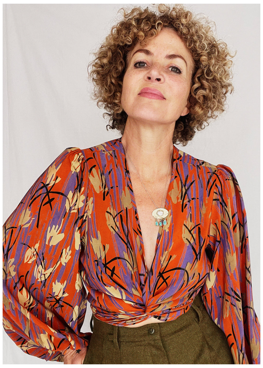 Hoya Silk Crepe Balloon Sleeve Wrap Top ~ Tangerine L