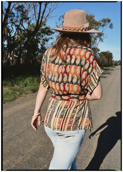 Bassia Silk Crepe Cross Tie Front Blouse ~ Paisley L
