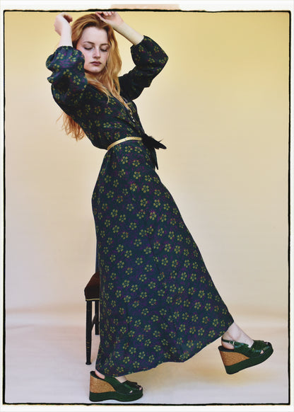 Zea Silk Crepe Kaftan Maxi Dress ~  Fjord XS
