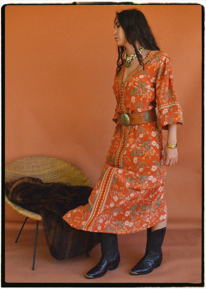 Zea Silk Crepe Kaftan Maxi Dress ~ Amberglow M