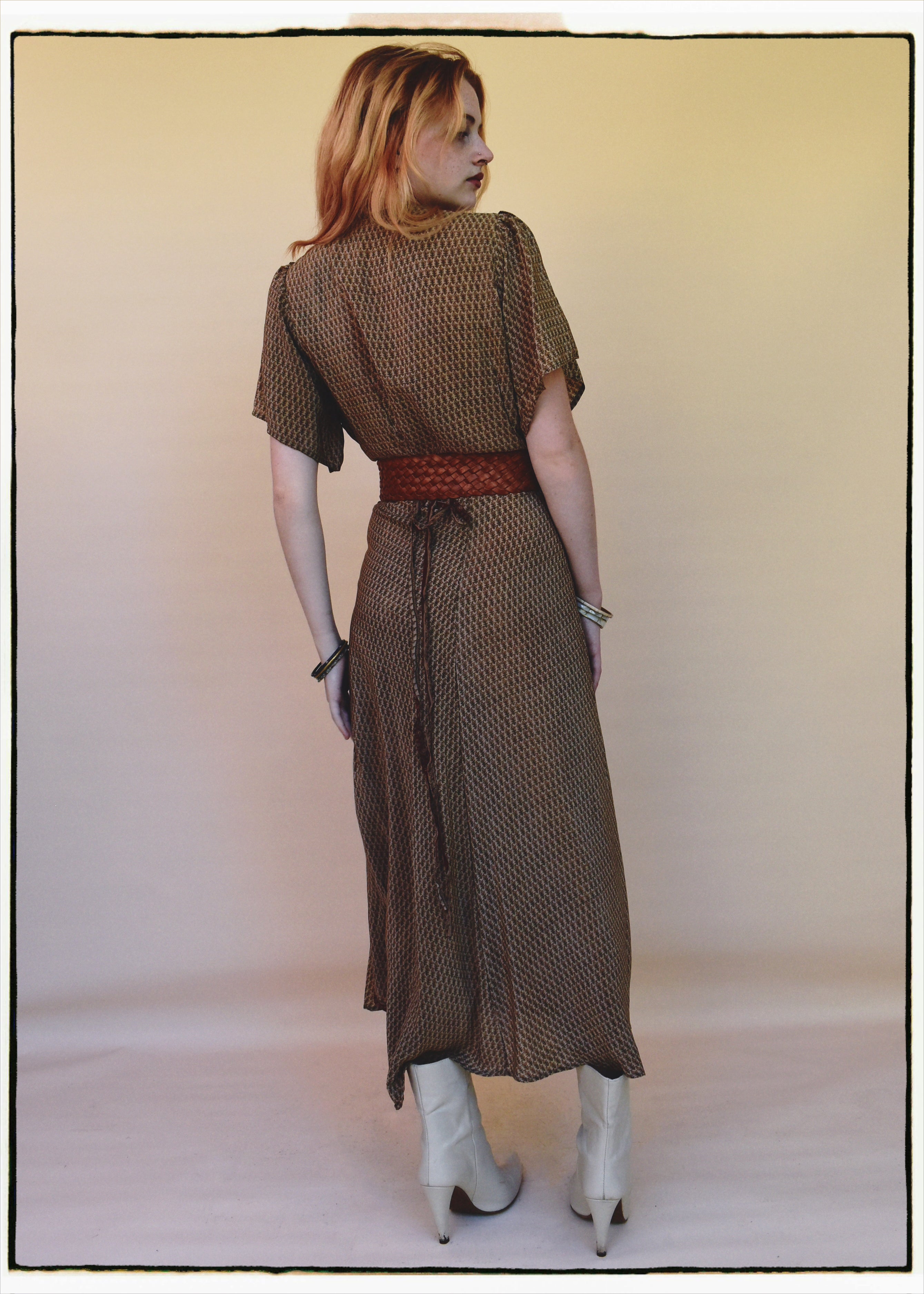 Liatris Silk Crepe Flutter Sleeve Wrap Dress ~ Macaroon L