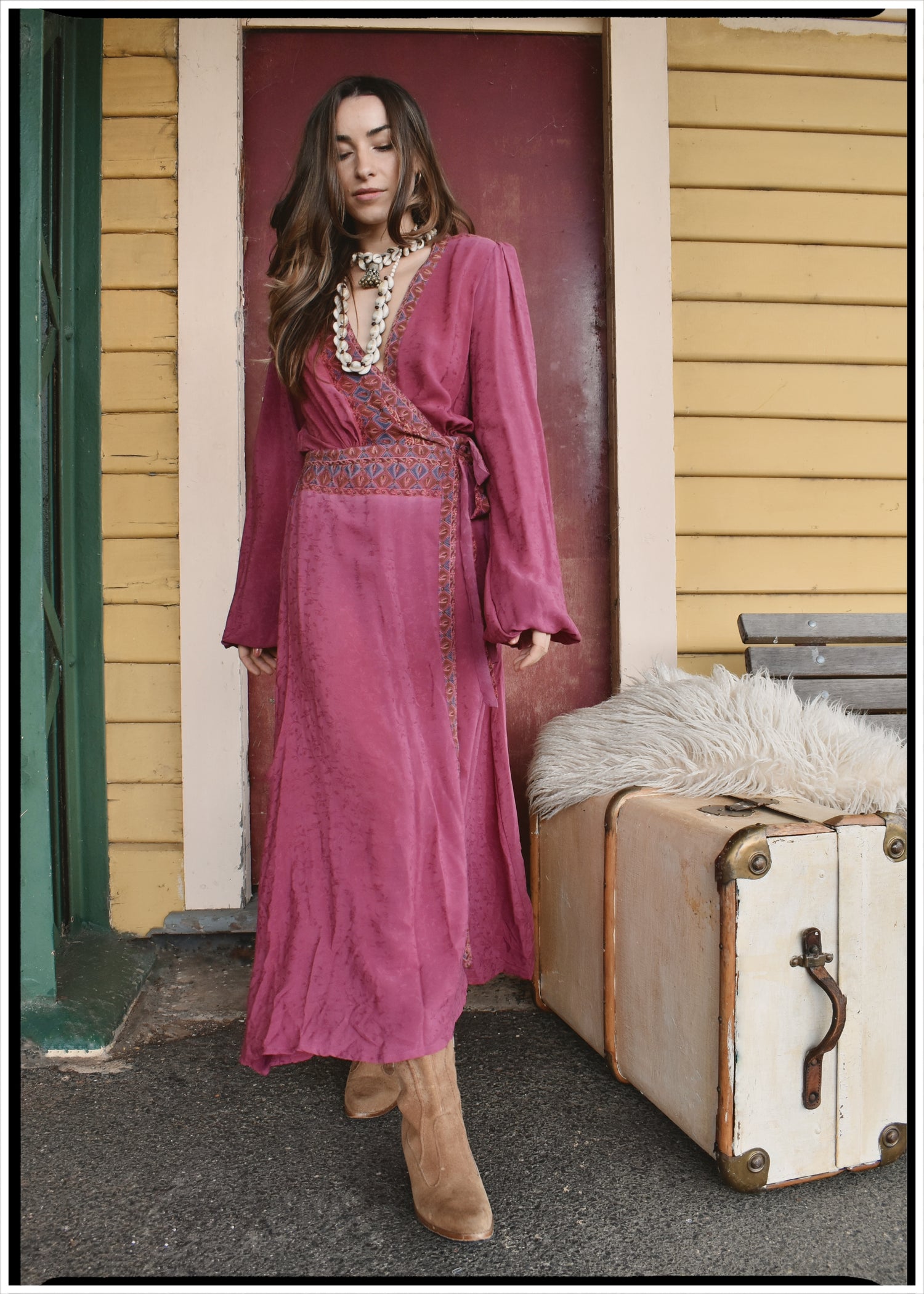 Caladium Wrap Silk Dress ~ Hawthorn M