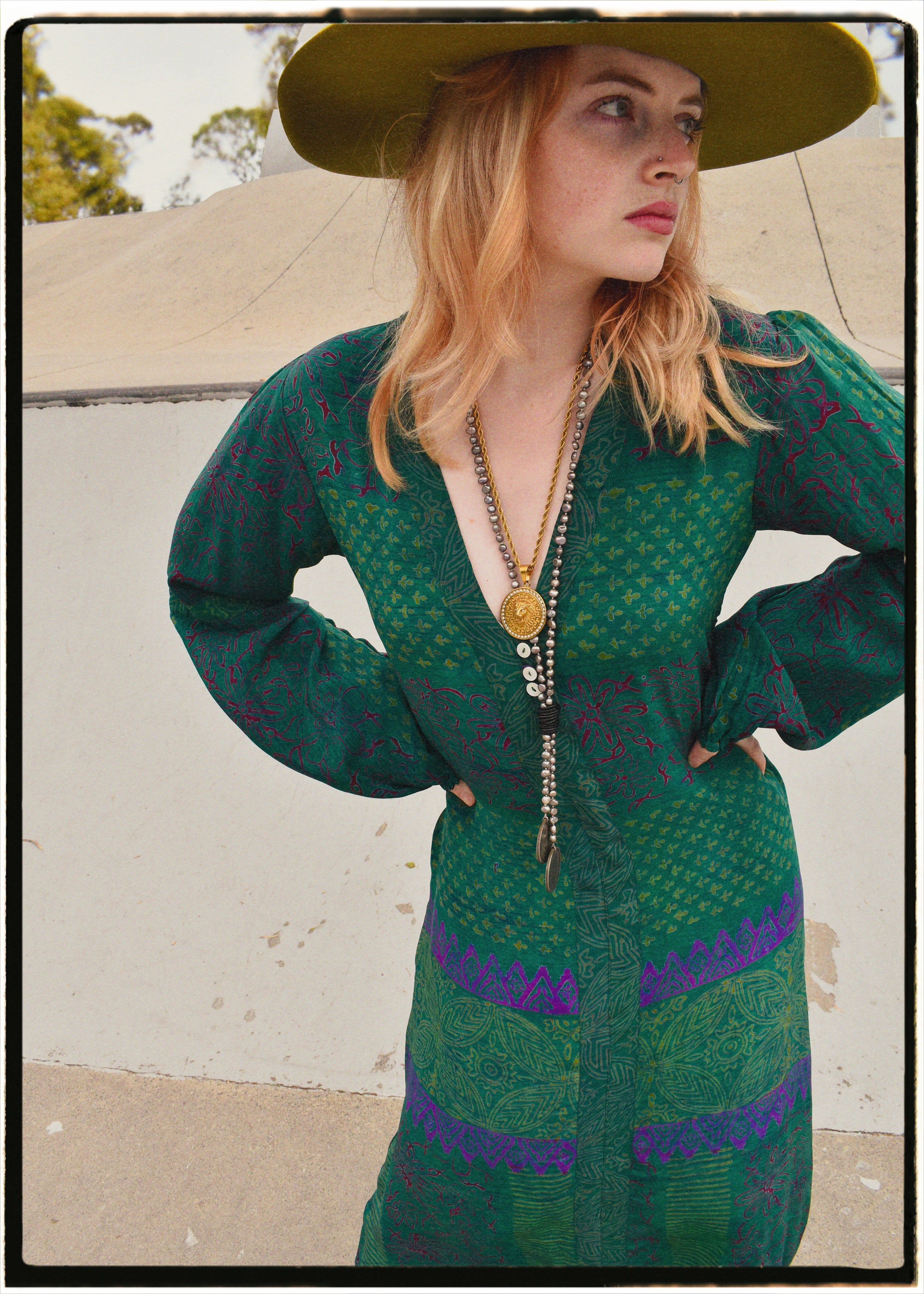 Zea Silk Crepe Kaftan Maxi Dress ~  Emerald XS