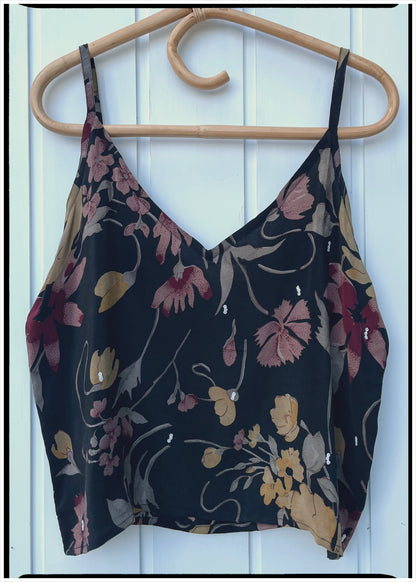 Reseda Silk Crepe Camisole Top ~ Nero L