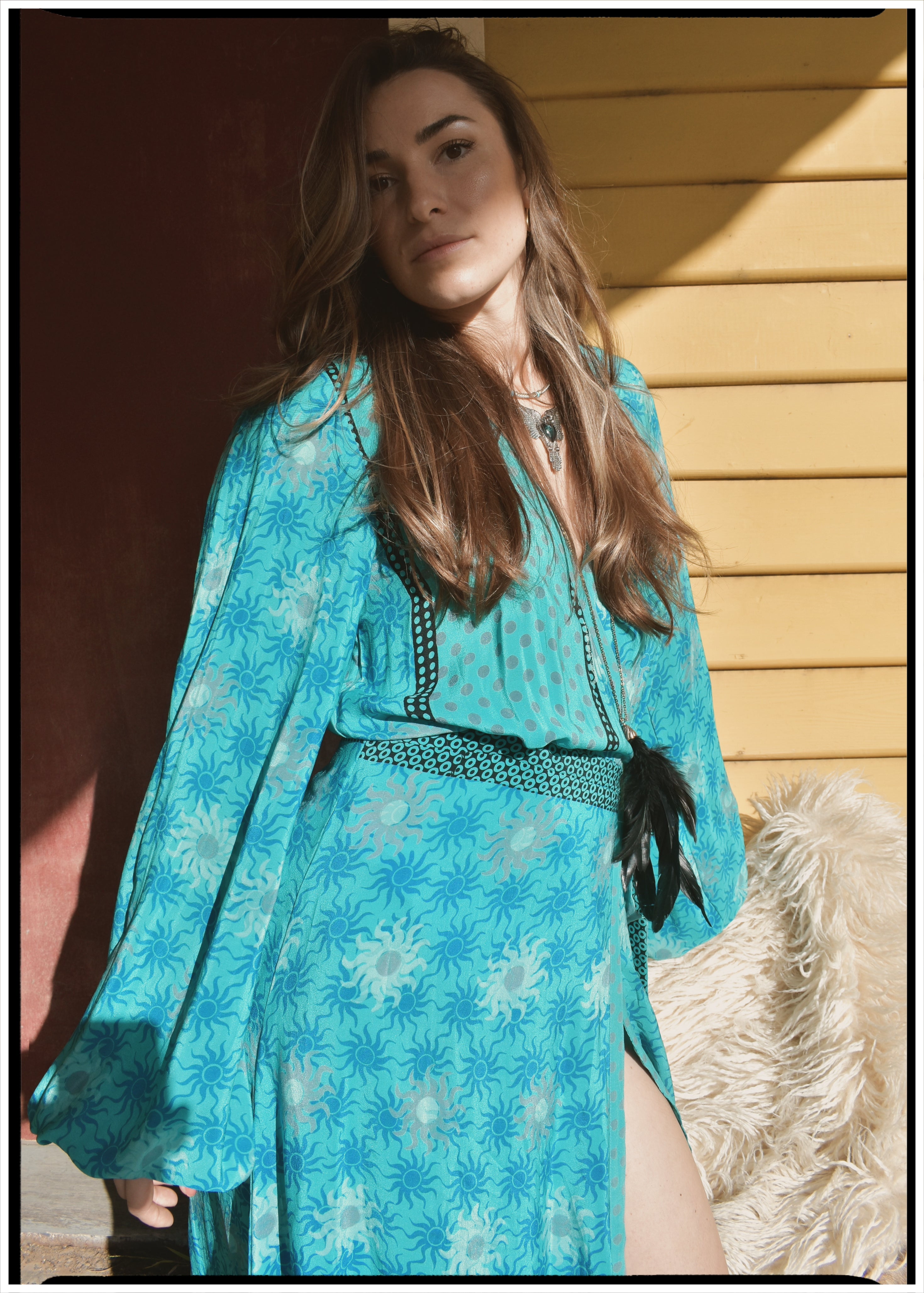 Caladium Silk Wrap Dress ~ Bluebell S