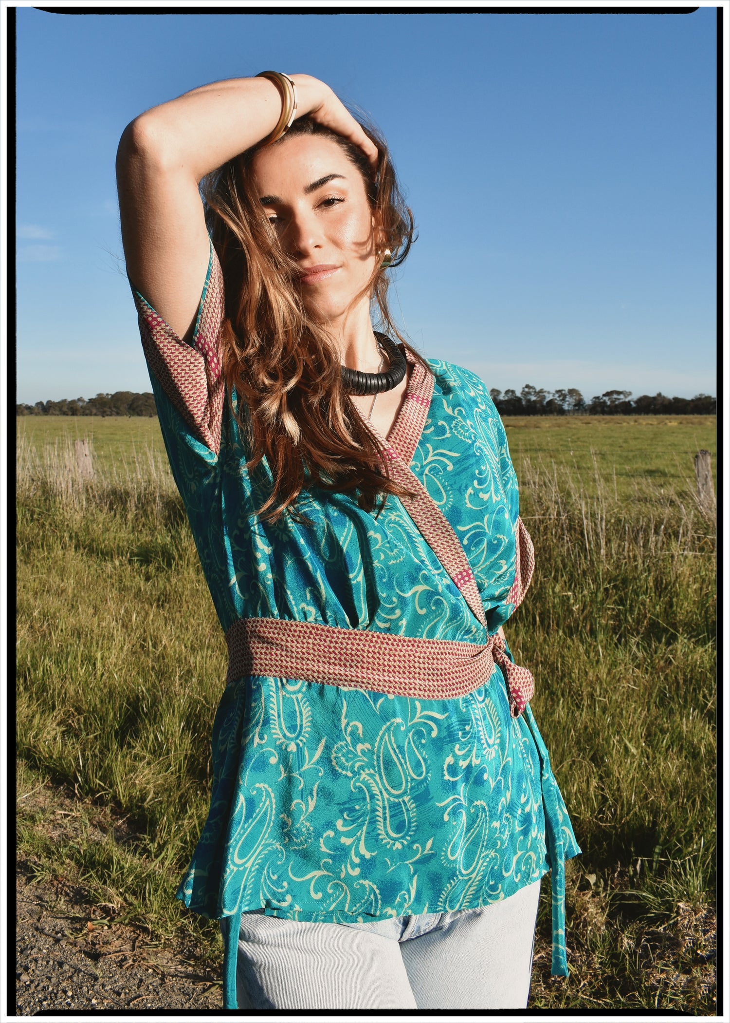 Bassia Silk Crepe Cross Tie Front Blouse ~ Spectra L