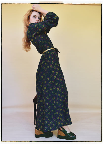 Zea Silk Crepe Kaftan Maxi Dress ~  Fjord XS