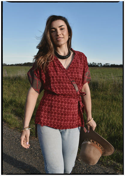 Bassia Silk Crepe Cross Tie Front Blouse ~ Georgia L