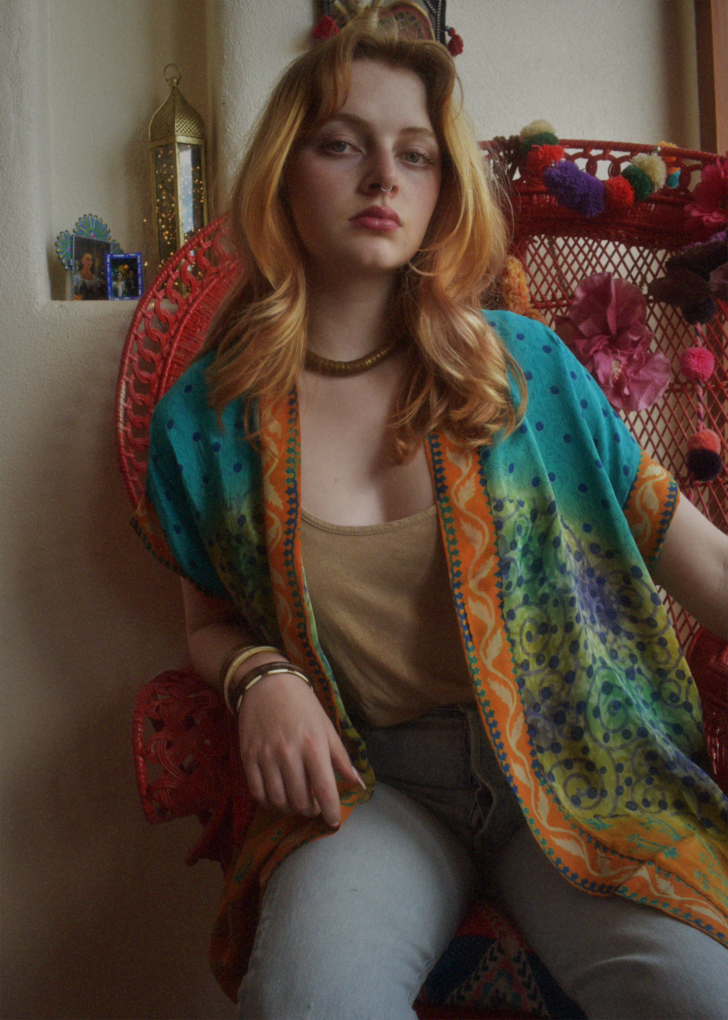 Pilea Silk Crepe Wrap Kimono Top ~ Rust L/XL