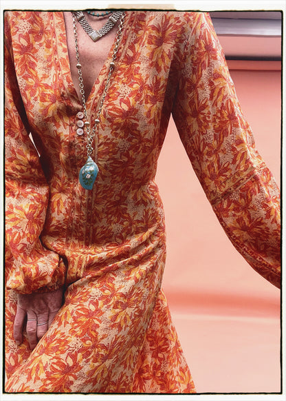 Zea Silk Crepe Kaftan Maxi Dress ~  Koi L