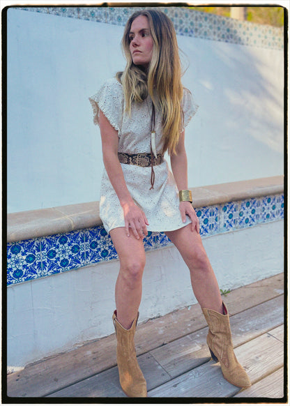 Bursera Schiffli Embroidered Cotton Tunic Dress