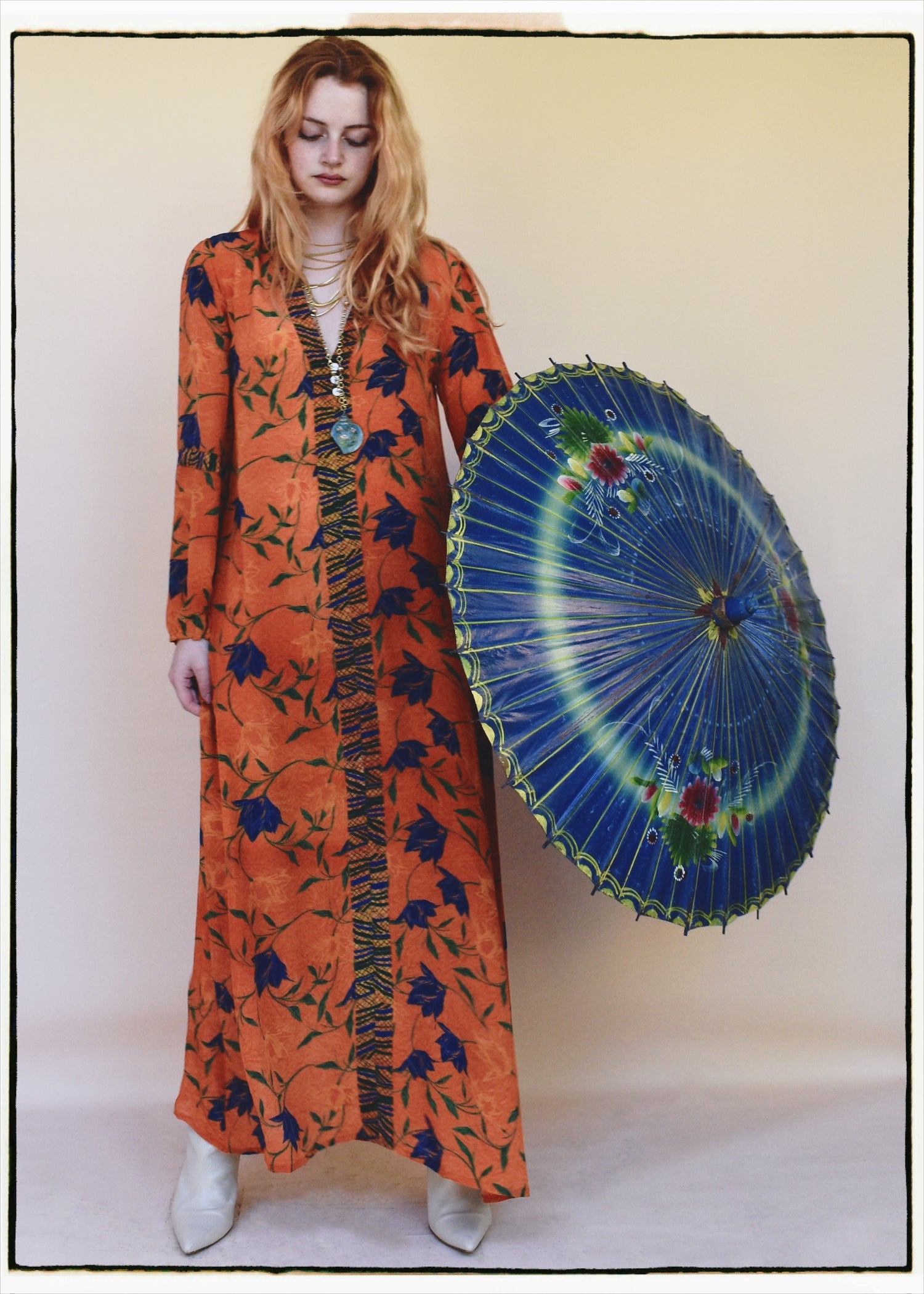 Zea Silk Crepe Kaftan Maxi Dress ~  Vermillion XS